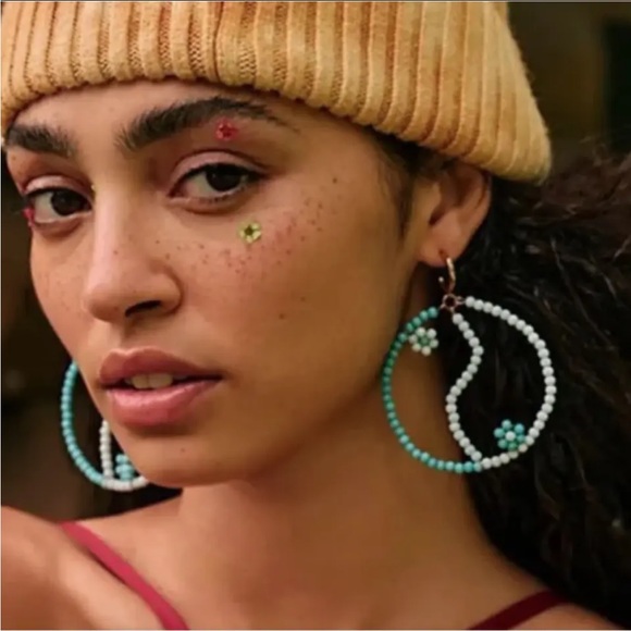 Free People Jewelry - NWT Free People Among the Wildflowers Yin Yang Hoop Earrings in Teal